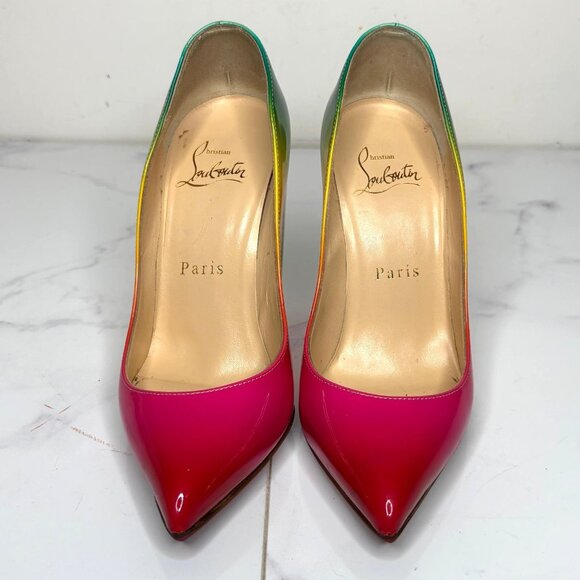 Christian Louboutin Pigalle Follies 100mm Rainbow Ombre Multi Patent Heels 34.5 - Picture 3 of 8
